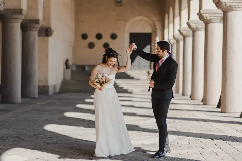 A candid moment on the wedding dance floor.