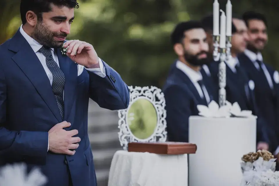 An emotional groom during the wedding day.