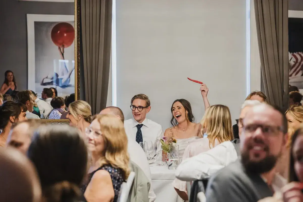 Gabrielle and Marcus celebrating with their guests at Ullvhälls Manor.