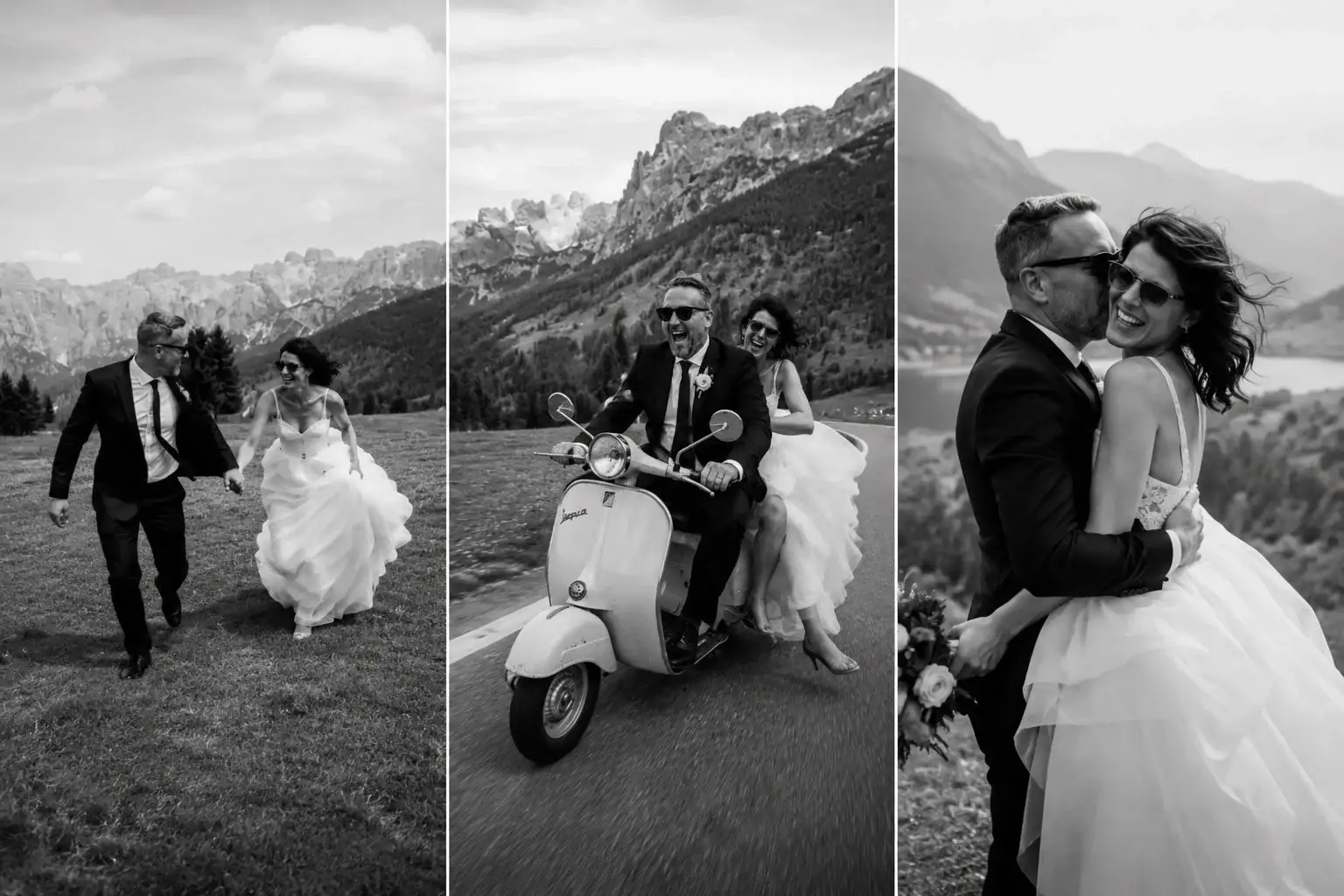 Collage of a couple photographed in the mountains.