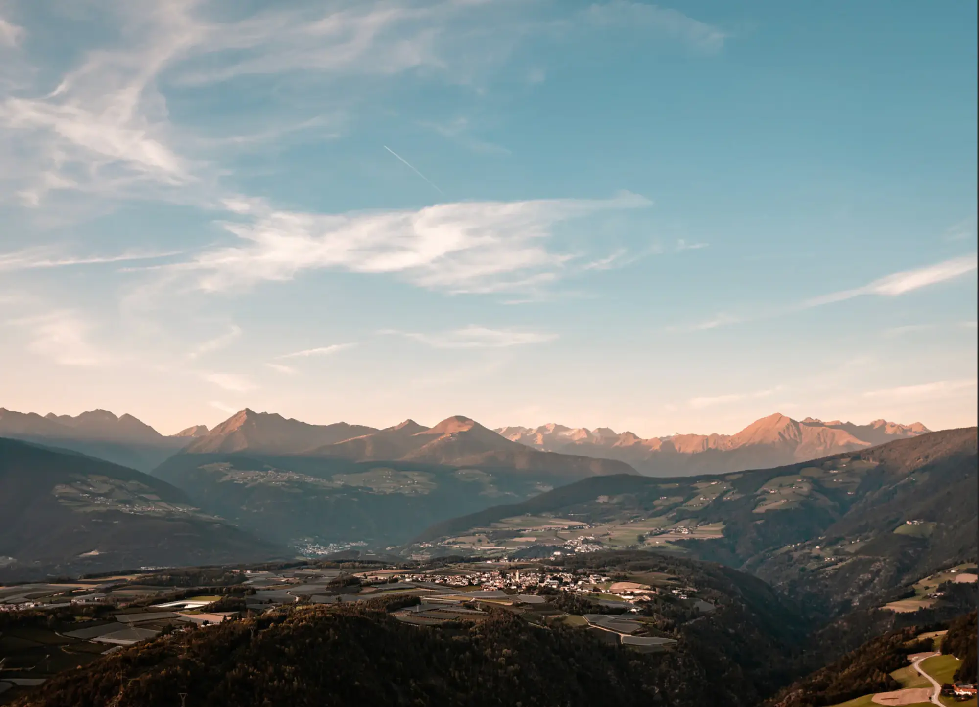 Mountain valley at sunset.