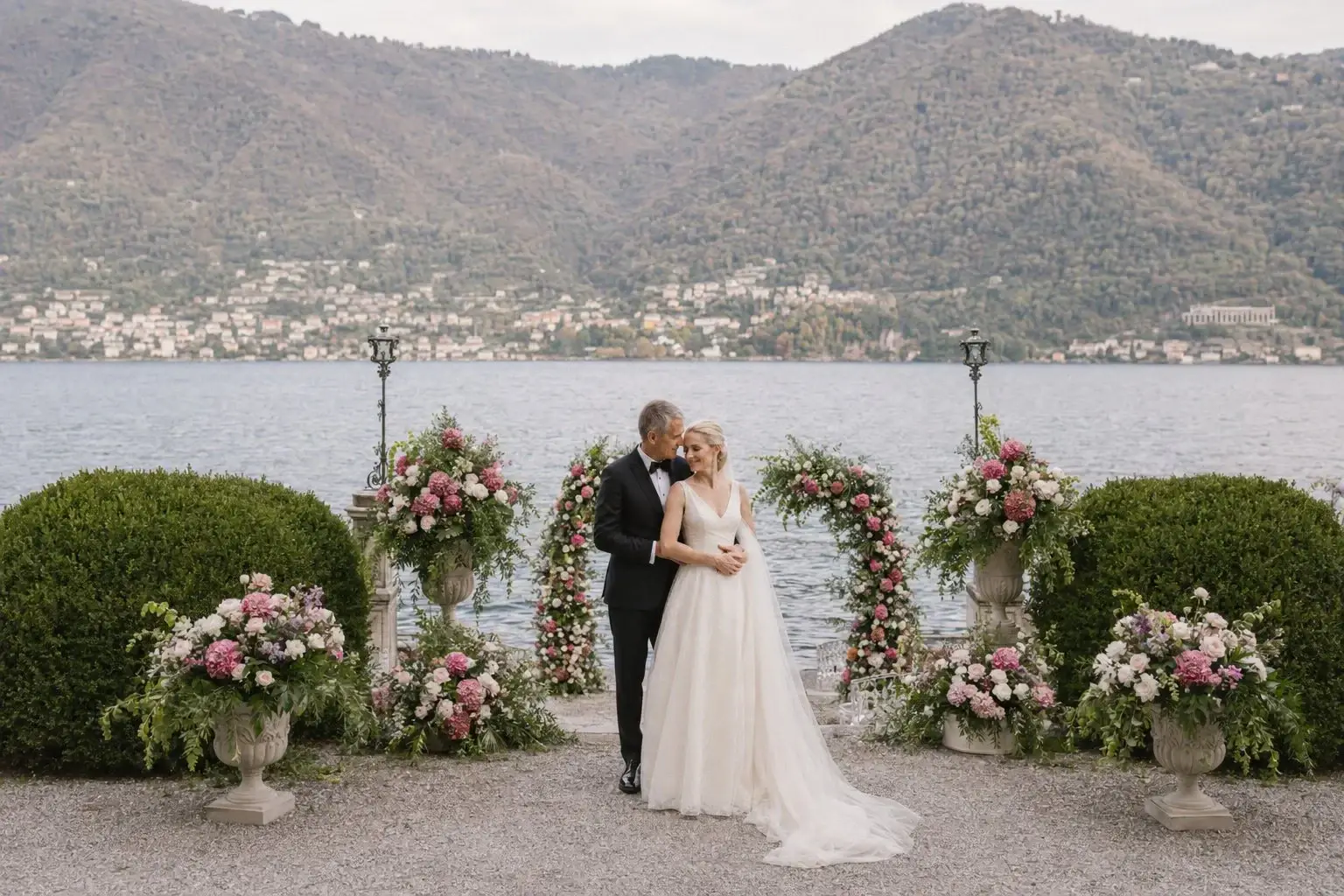 Outdoor wedding ceremony overlooking Lake Como at Villa Erba.