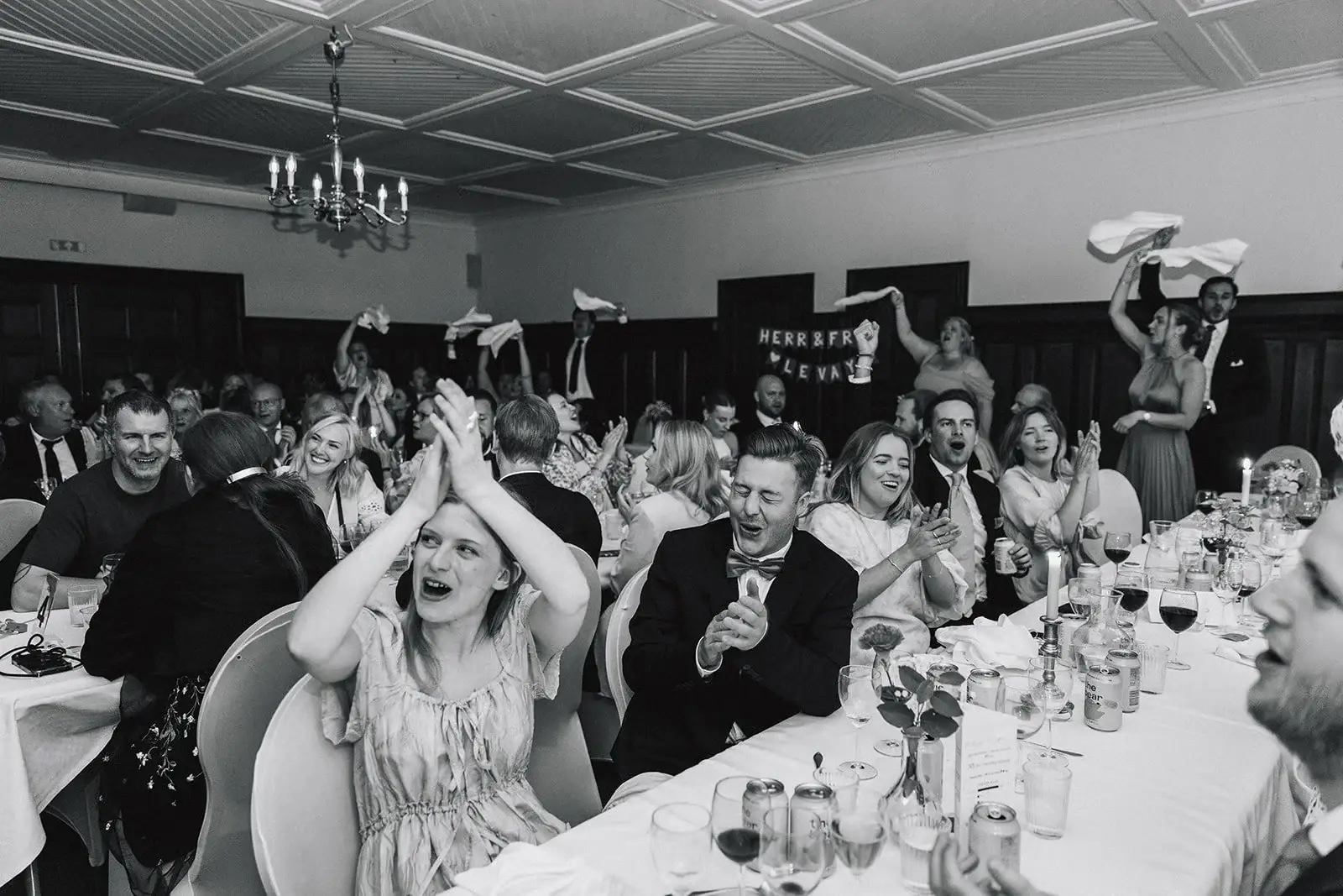 Guests celebrating together during the wedding reception.