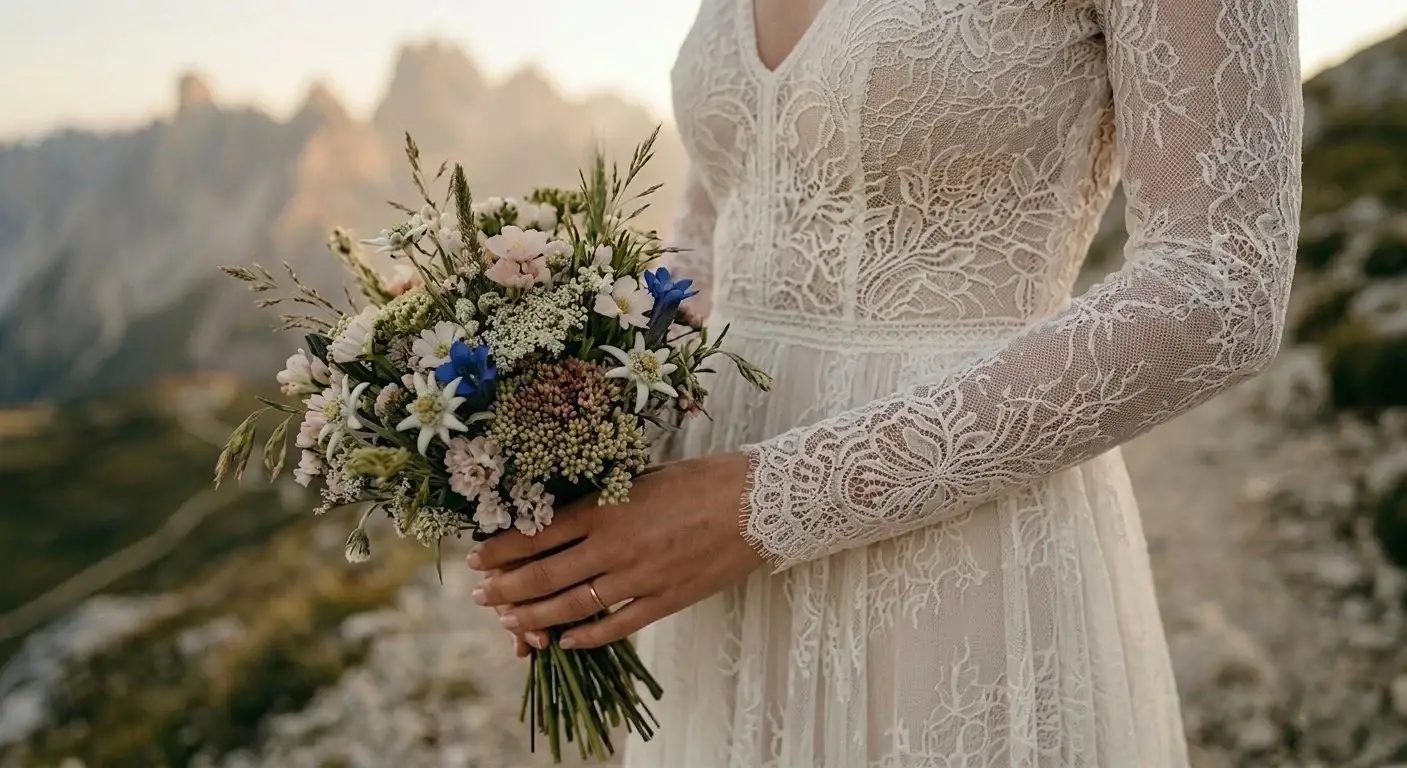 A bridal hairstyle with soft curls and floral accessories.
